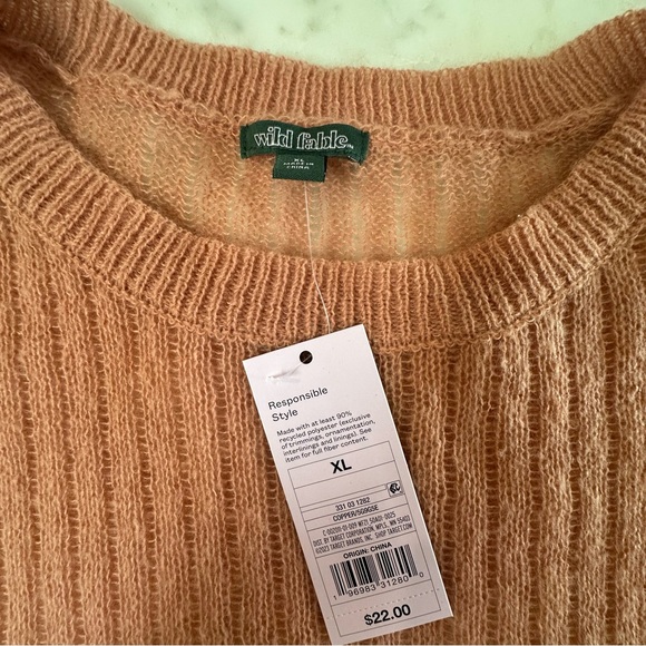 NEW Wild Fable Pink/Rose colored Ribbed Knit Boho Cropped Sweater XL - Picture 7 of 16